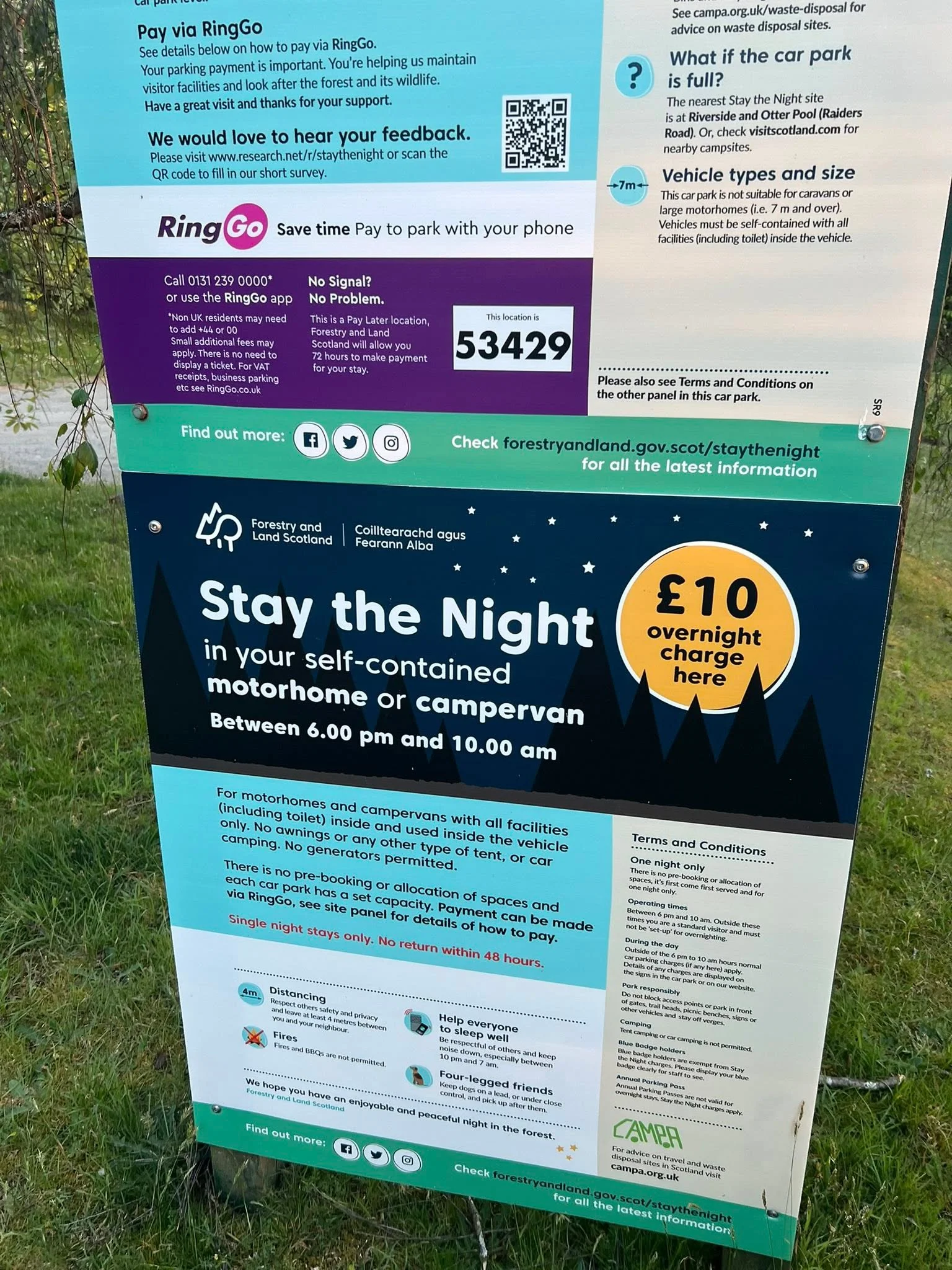 Overnight Parking Charges for Motorhomes and camper vans